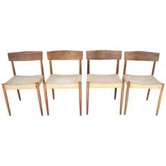 Set of Four Dyrlund Rosewood and Cord Dining Chairs
