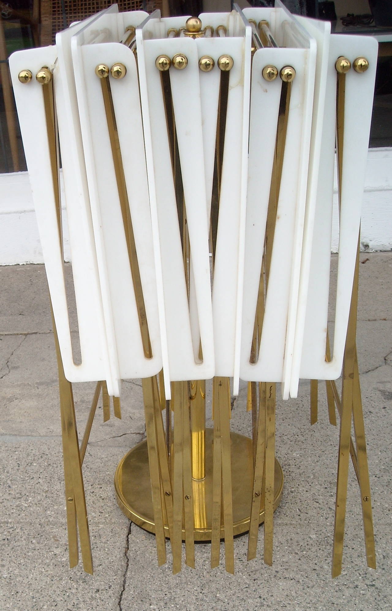 Mid-20th Century Charles Hollis Jones Set of Six Acrylic and Brass Serving Tray Tables and Stand