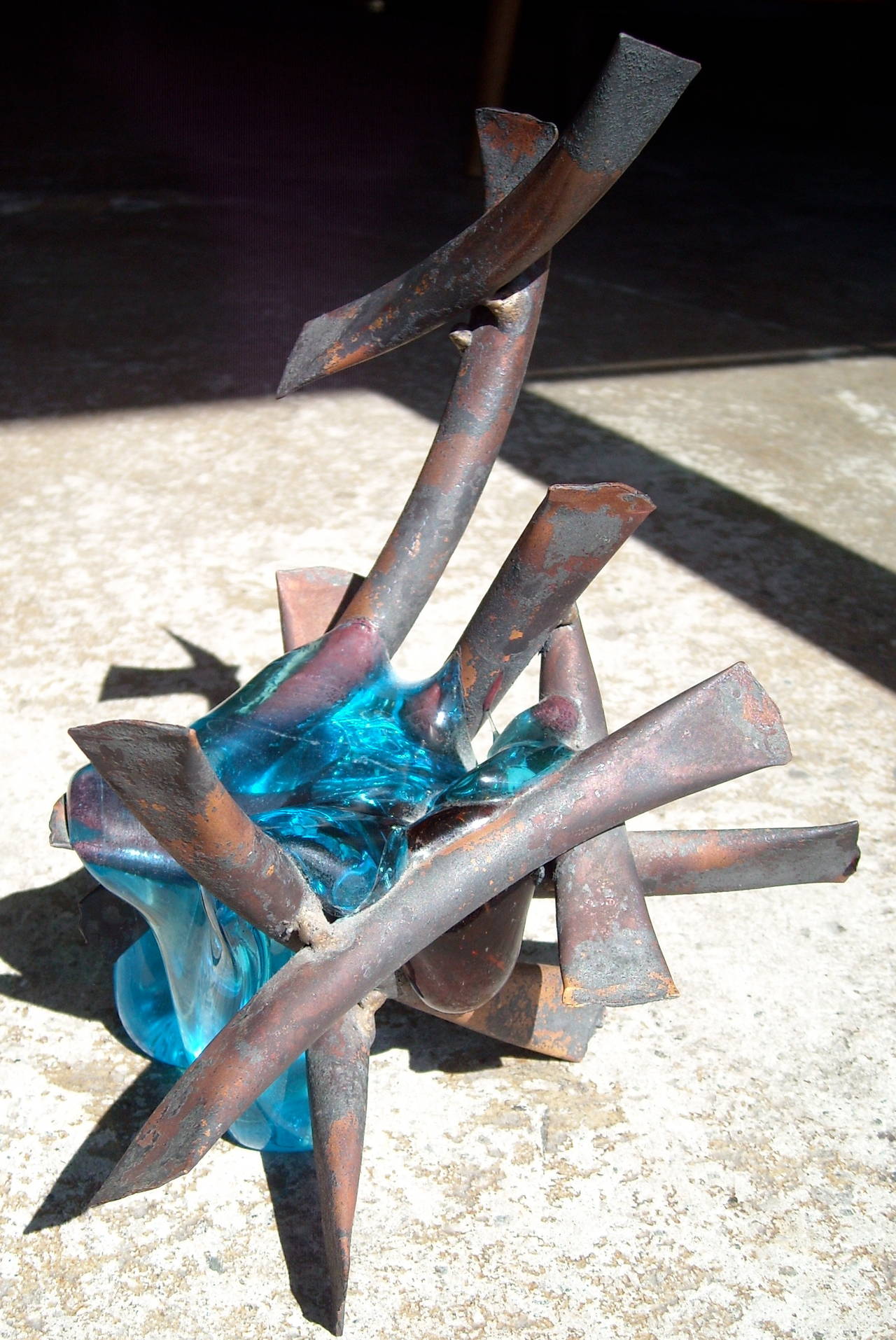Welded Claire Falkenstein Sculpture, Copper and Venetian Glass, Fusion