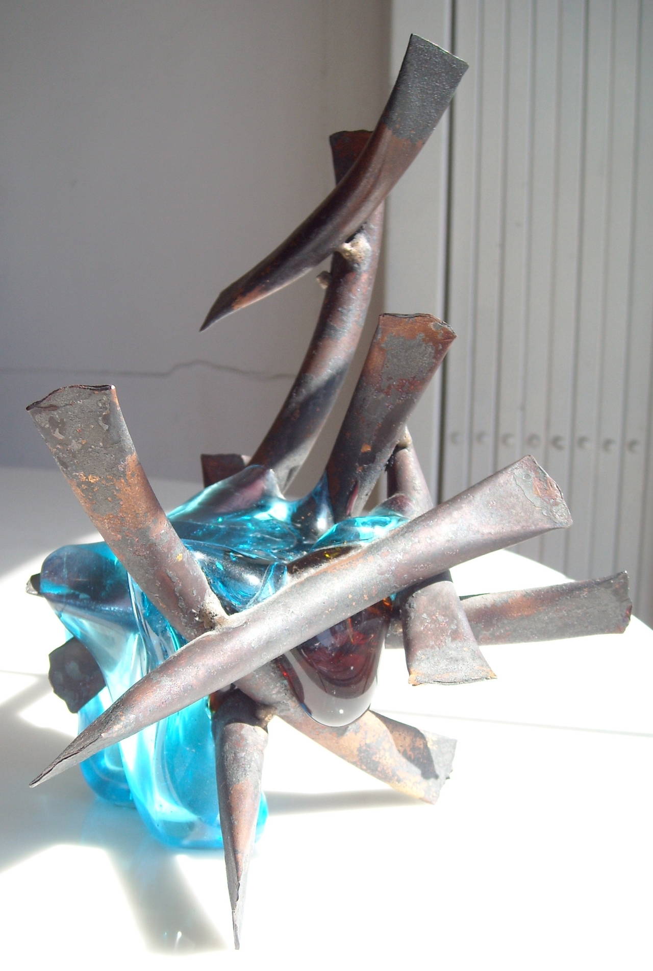 Claire Falkenstein Sculpture, Copper and Venetian Glass, Fusion In Excellent Condition In Los Angeles, CA
