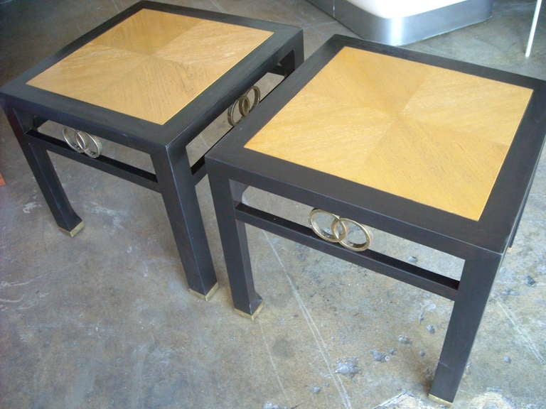 Mid-Century Modern Michael Taylor, Pair Side/End Tables For Baker In Walnut Two Tone.