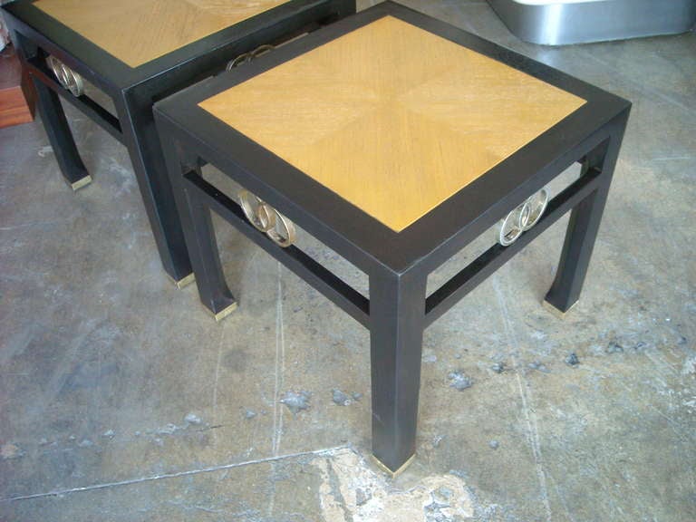 American Michael Taylor, Pair Side/End Tables For Baker In Walnut Two Tone.