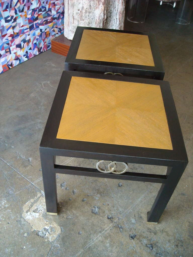 Michael Taylor, Pair Side/End Tables For Baker In Walnut Two Tone. In Good Condition In Los Angeles, CA
