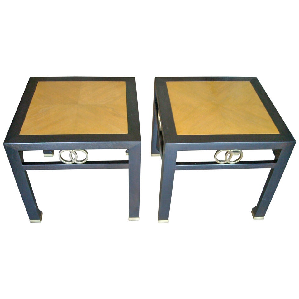 Michael Taylor, Pair Side/End Tables For Baker In Walnut Two Tone.