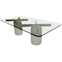 Giovanni Offredi dining table for Saporiti "Paracarro" concrete/chrome/glass