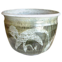 Joel Edwards Large Stoneware Bowl or Planter Signed, Abstract 3
