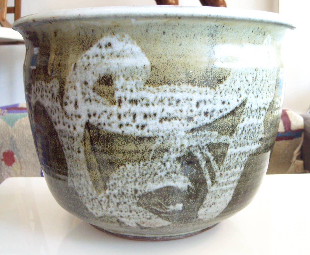 Modern Joel Edwards Large Stoneware Bowl or Planter Signed, Abstract