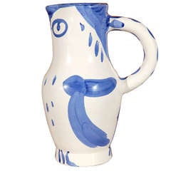 Pablo Picasso ceramic pitcher in blue  (Owl) Madoura