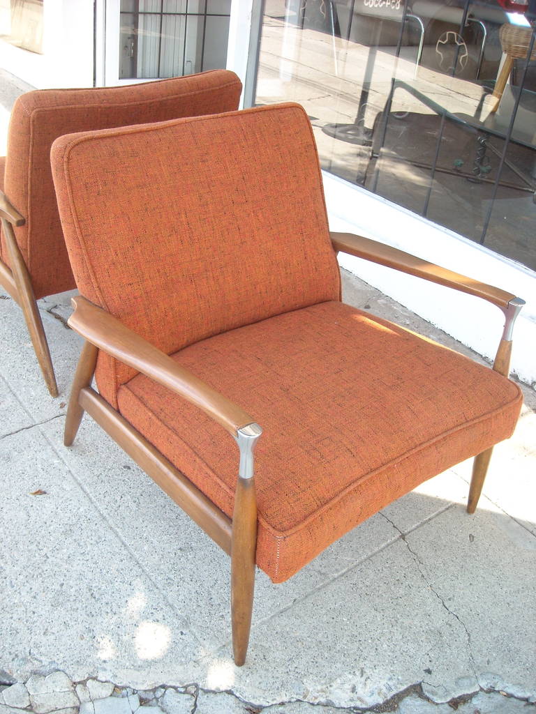 Metal Pair of Danish Modern Lounge or Armchairs Attributed I b Kofod-Larsen