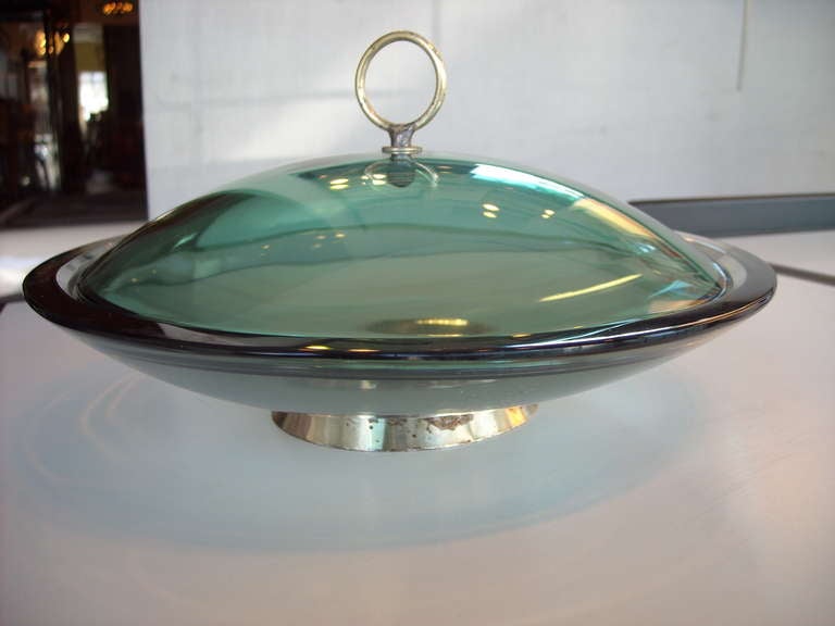Mid-Century Modern Fontana Arte Lidded Glass Bowl by Max Ingrand.Signed For Sale
