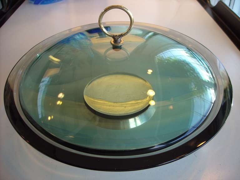 Glass and metal covered dish by Fontana Arte , model 2004,circa 1960