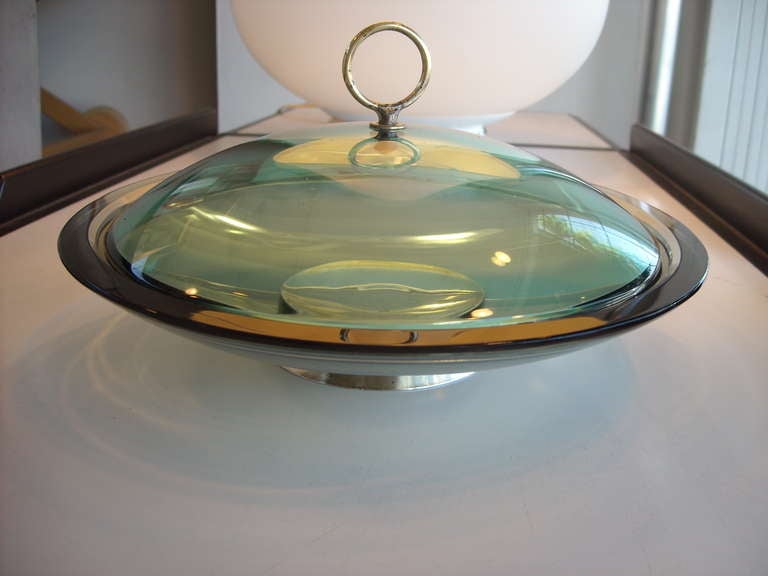 Mid-20th Century Fontana Arte Lidded Glass Bowl by Max Ingrand.Signed For Sale