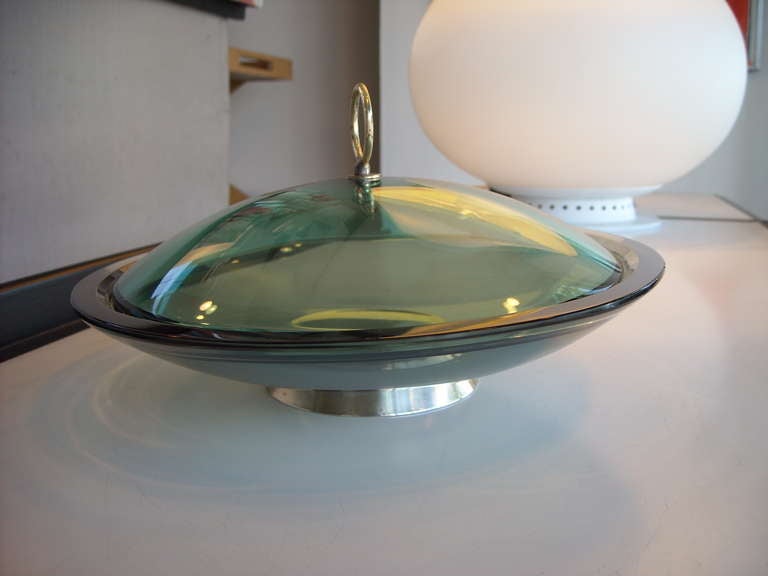 Fontana Arte Lidded Glass Bowl by Max Ingrand.Signed In Good Condition For Sale In Los Angeles, CA