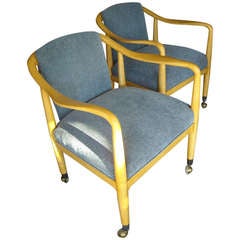 Pair of Mid Century Side  Armchairs with Casters, Attributed to Folke Ohlsson