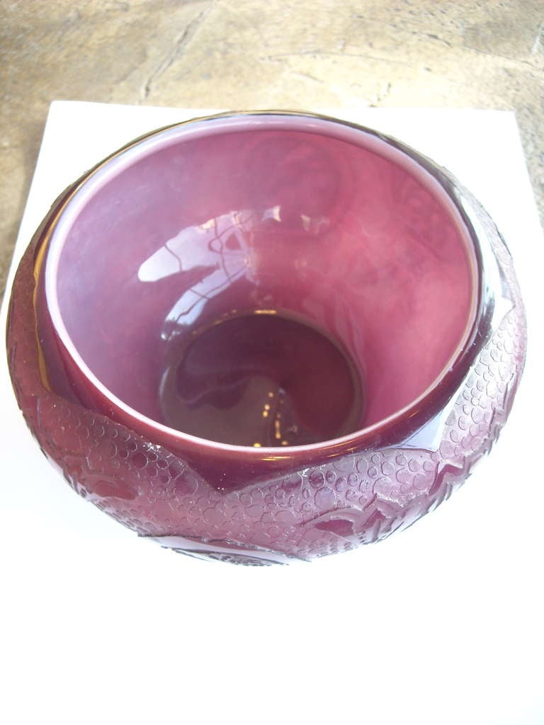 Art Nouveau Steuben Plum Jade Acid Etched Glass Vase/ Bowl  