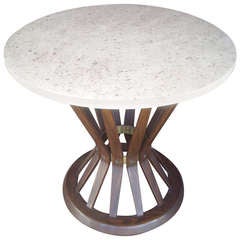 Edward Wormley For Dunbar Wheat Side/End Table with Lime Travertine Top