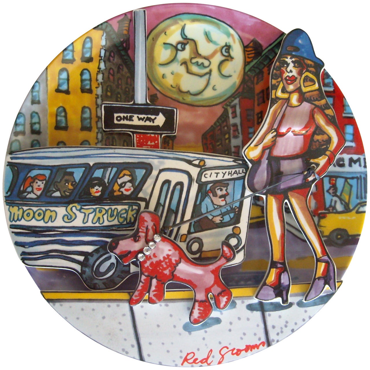 Pop Art, Red Grooms Ceramic Limited Edition Plate Sculpture, Moonstruck