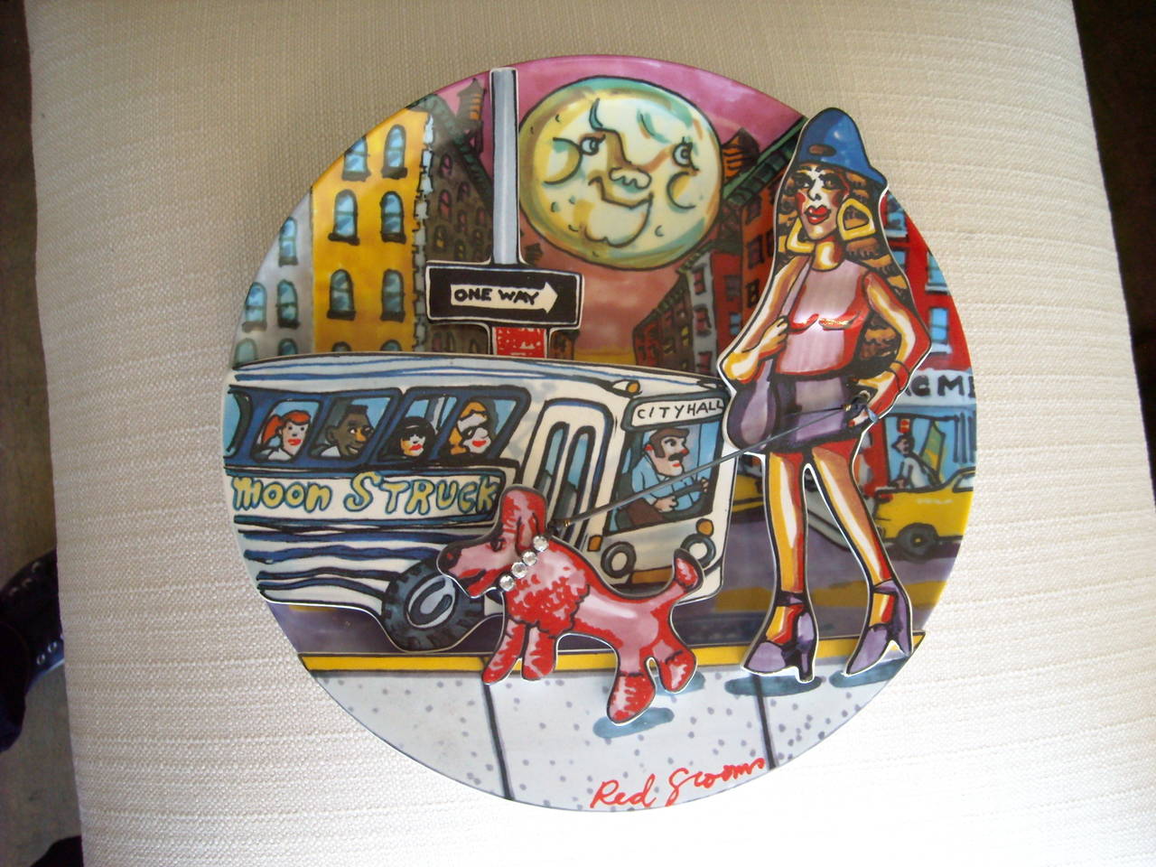 Pop Art, Red Grooms Ceramic Limited Edition Plate Sculpture, Moonstruck