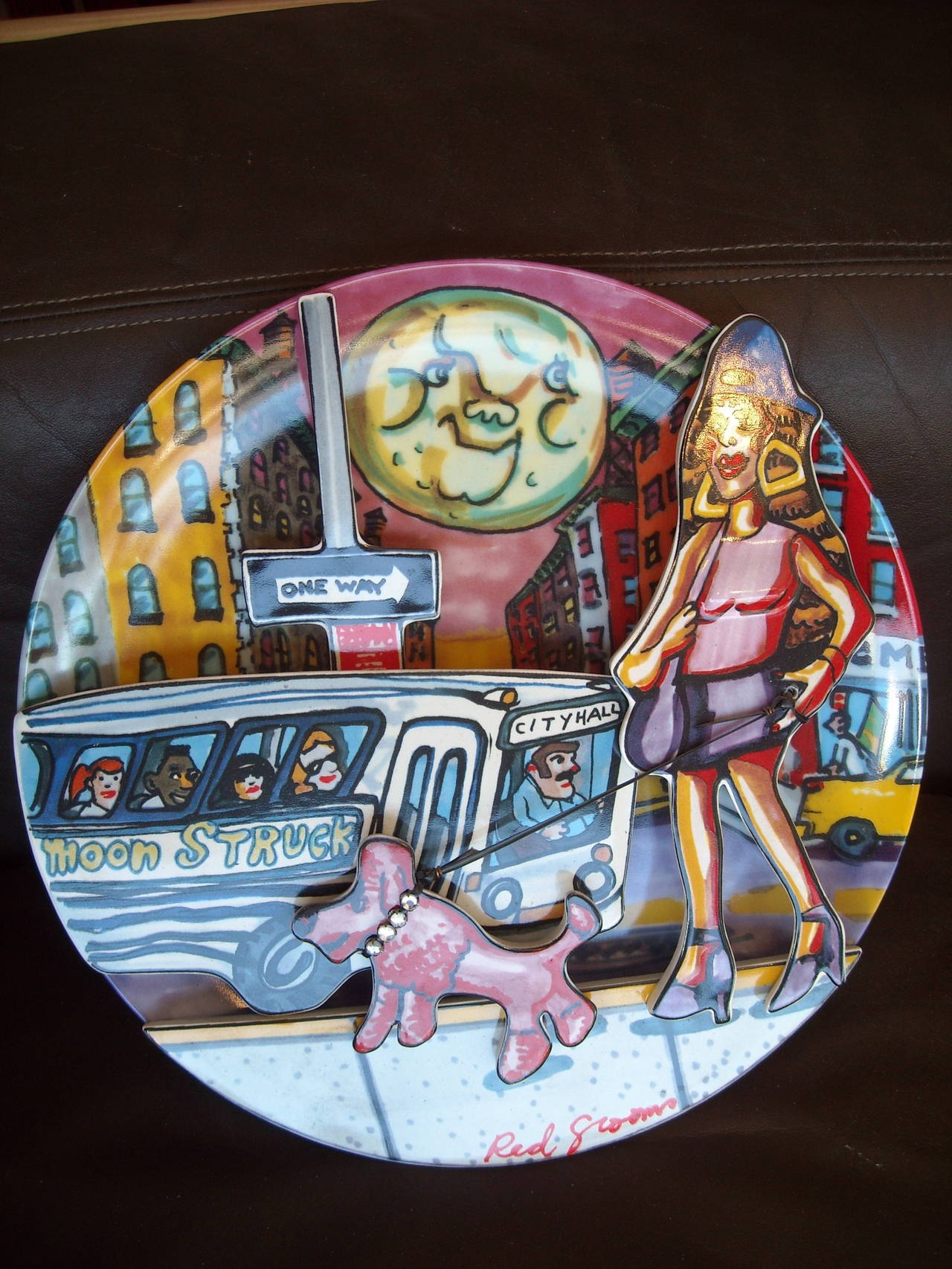 Pop Art, Red Grooms Ceramic Limited Edition Plate Sculpture, Moonstruck 2