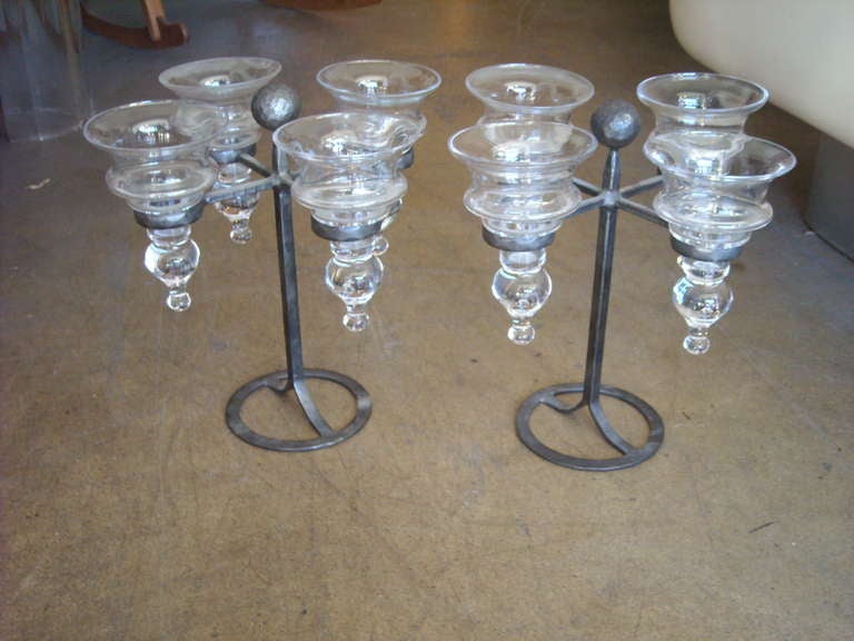 Nice pair of candelabra made for Boda and iron for Axel Stromberg and designed for Erik Hoglund .Only one left