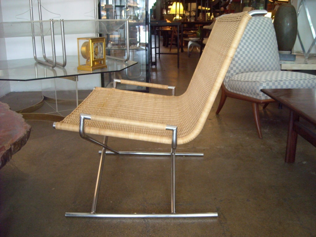 American Ward Bennett sled chair in chrome and wicker.