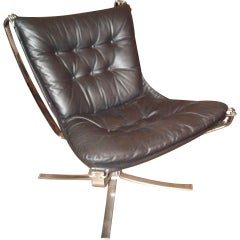 Sigurd Ressell " Falcon chair" chrome and leather, restored new leather