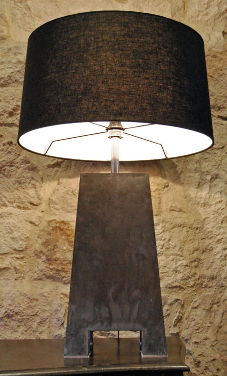 lead sheathed lamp base with custom linen shade