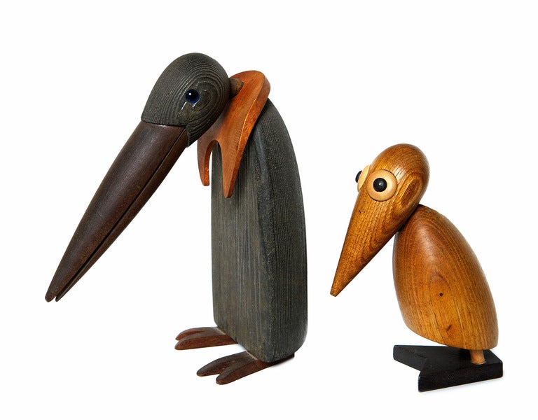 A charismatic pair of birds, made up of a variety of wood species, with heads that tilt and swivel. Designed by J.V. Orel, whose 