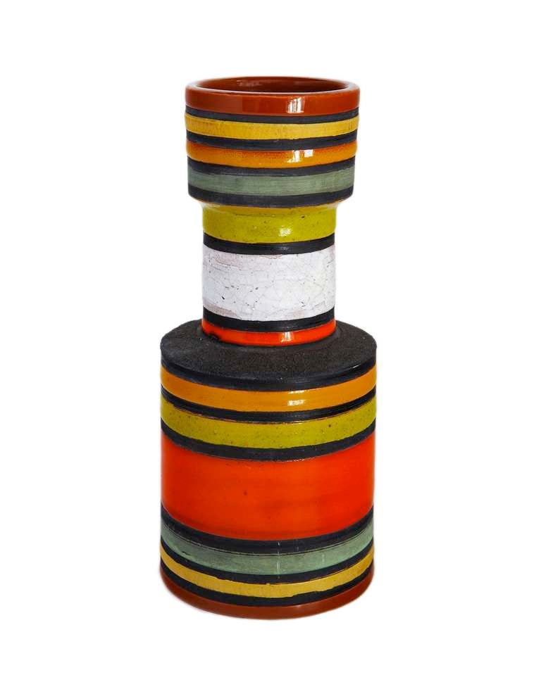 An early polychrome Sottsass vase which prefigures his later, highly celebrated totemic forms. Made by Bitossi. Retains 