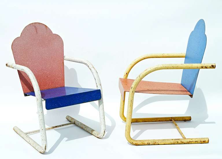 Peter Shire, pioneering Memphis Group collaborator and iconoclastic ceramist, designed and personally made only a few dozen of these chairs for a Los Angeles movie studio's executive patio. That was back in the 1980s, as long ago today as the 1980s