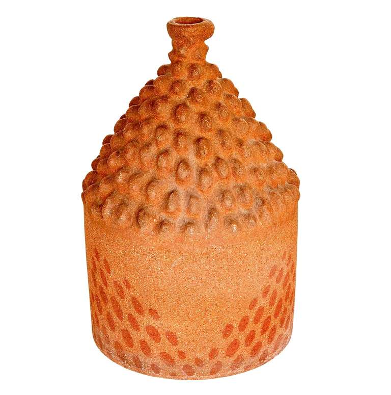 Magnificent in person, this heavy stoneware vase by Axel Salto is mostly unglazed. The upper half of the piece is sculpted in Salto's  signature 