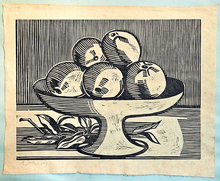 A 1929 still-life by the brilliant Danish ceramist, Axel Salto. Signed and dated in pencil by the artist.