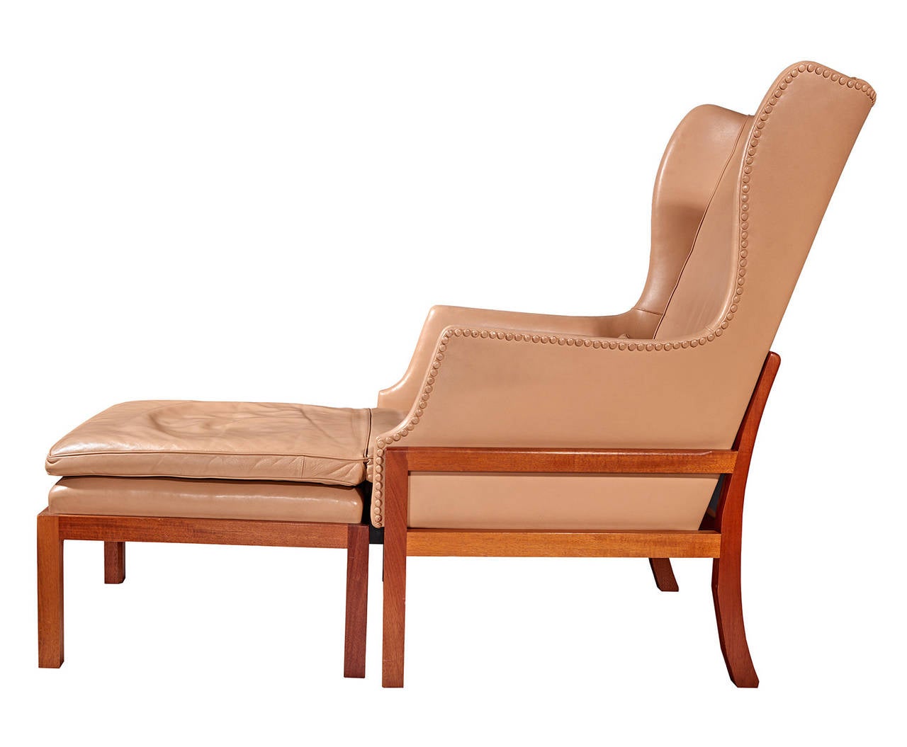 Scandinavian Modern Wingback Chair and Ottoman by Mogens Koch