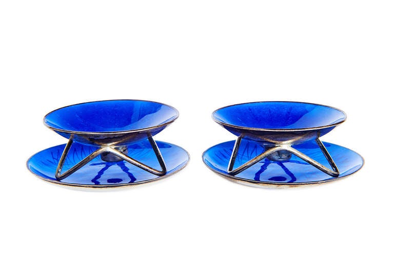 Mid-20th Century Enameled Silver Candlesticks by Anton Michelson