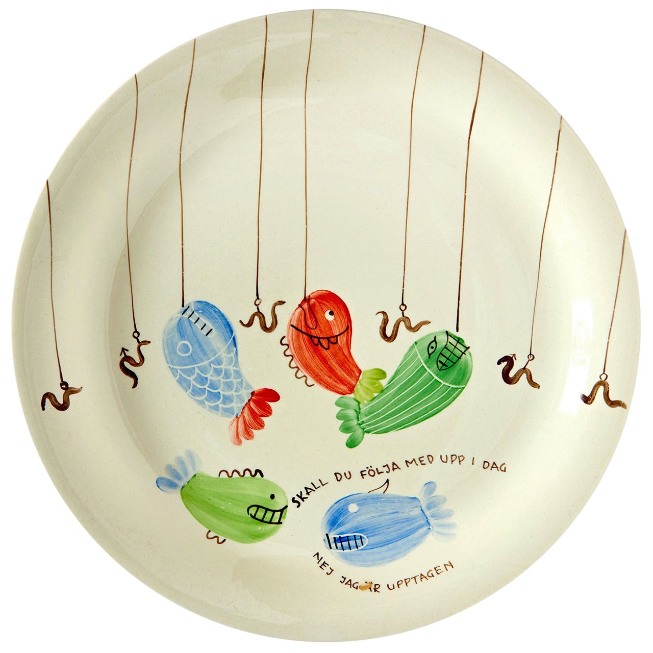 Set of 16 Hand-Painted Dinner Plates by Stig Lindberg