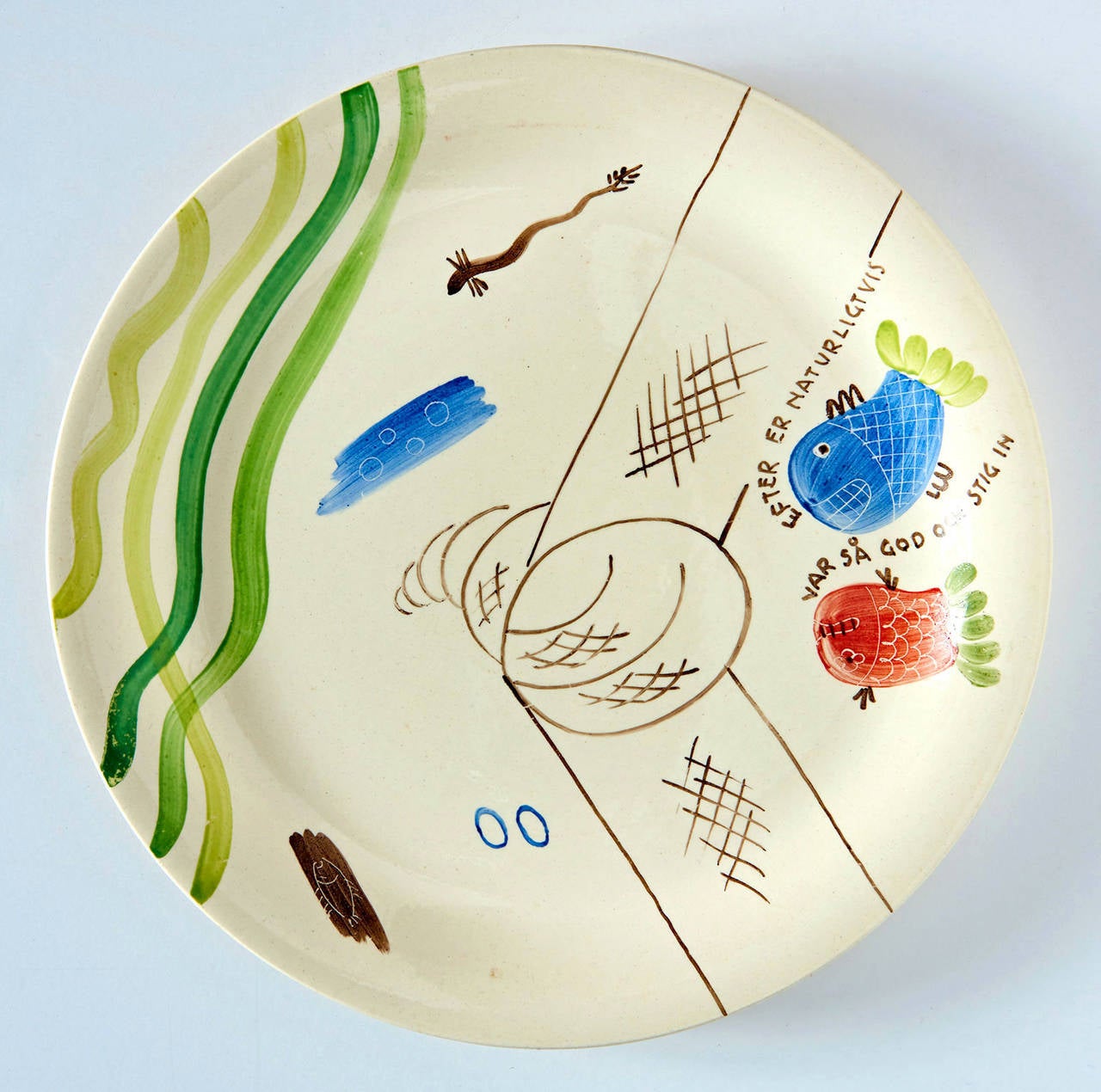 Creamware Set of 16 Hand-Painted Dinner Plates by Stig Lindberg