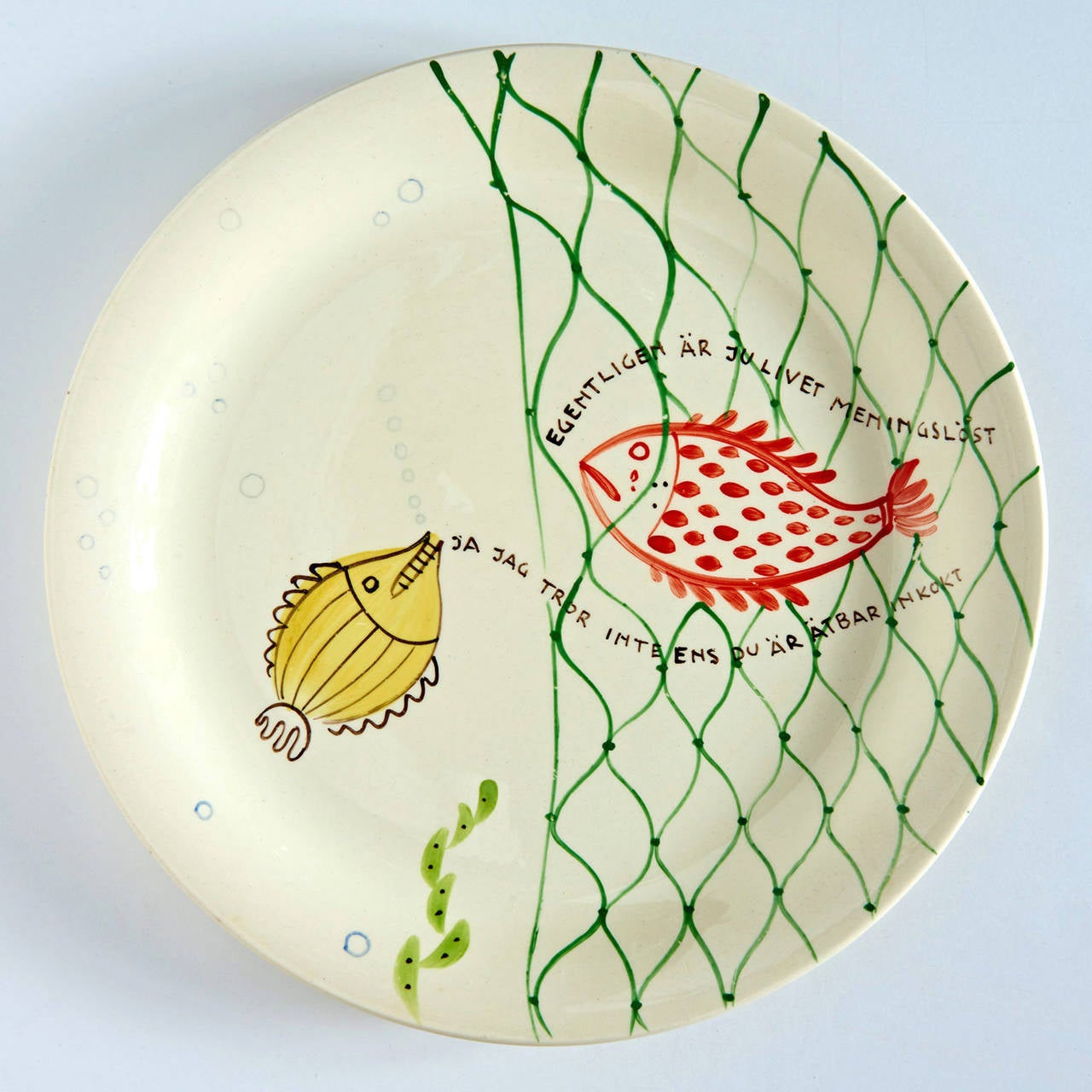 Glazed Set of 16 Hand-Painted Dinner Plates by Stig Lindberg