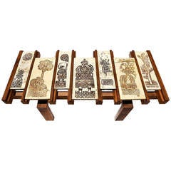Coffee Table with Ceramic Panels by Roger Capron