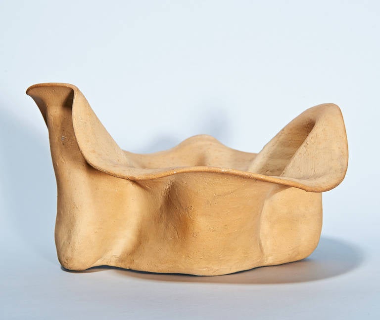 From George Ohr (1857-1918), arguably the greatest American ceramist of all time. A gorgeous bowl, with Ohr's characteristic manipulated, thin-walled construction. In its asymmetrically, its gestural method and its expressionism, this piece is a