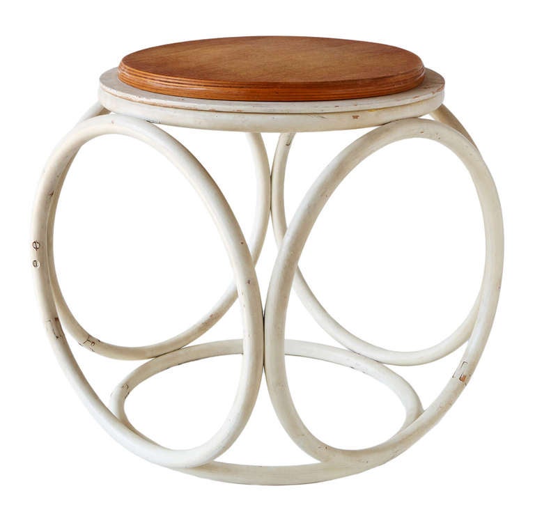 From Gebruder Thonet, the pioneering company to whom the rest of the modernist furniture movement was indebted. With a frame made up entirely of six circular wooden hoops fastened together, this lovely stool from the beginning of the 20th century is