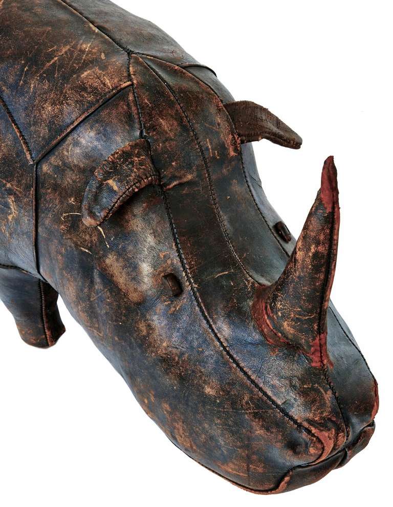 vintage leather rhino footstool