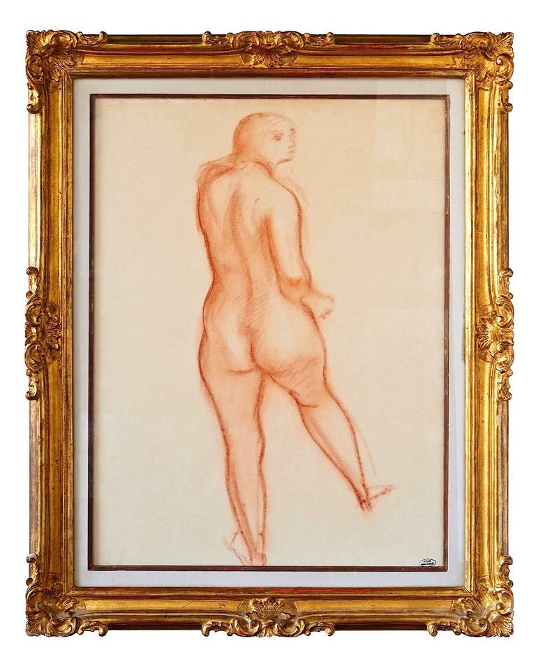 A drawing in sanguine (red chalk) on wove paper, by André Derain, the co-founder, with Henri Matisse, of fauvism. Ink-stamped with the artist's studio mark: [Atelier André Derain]. Nice gilt frame.