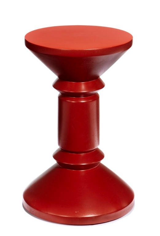 This unique stool is a custom piece designed in the early 1980s by Ettore Sottsass for the Malibu home of Max Palevsky, computer industry pioneer and art collector. 

Whether used as a stool, a small pedestal, or as a sculpture in its own right,