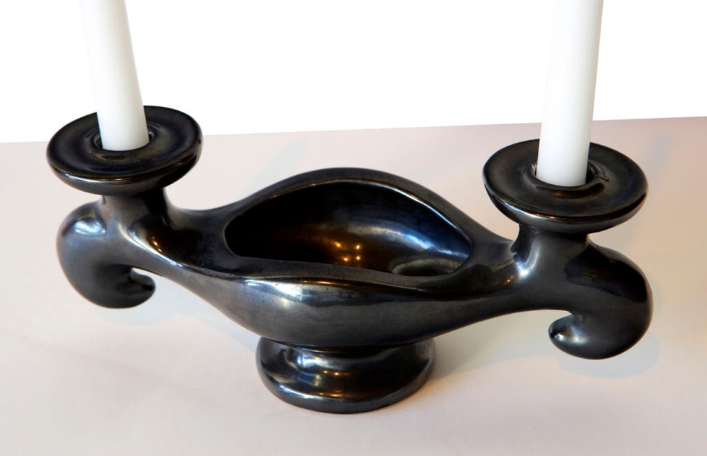 Glazed Pair of French, 1950s Candlesticks
