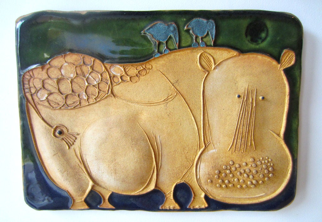 "Hippo" Ceramic Wall-Plaque by Hal Fromhold and Bertil Vallien