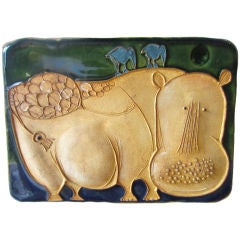 "Hippo" Ceramic Wall-Plaque by Hal Fromhold and Bertil Vallien