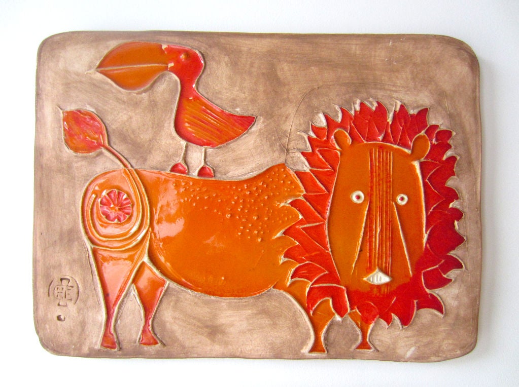 plaque murale en céramique "Lion" de Hal Fromhold et Bertil Vallien