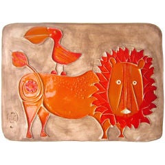 "Lion" Ceramic Wall-Plaque by Hal Fromhold and Bertil Vallien