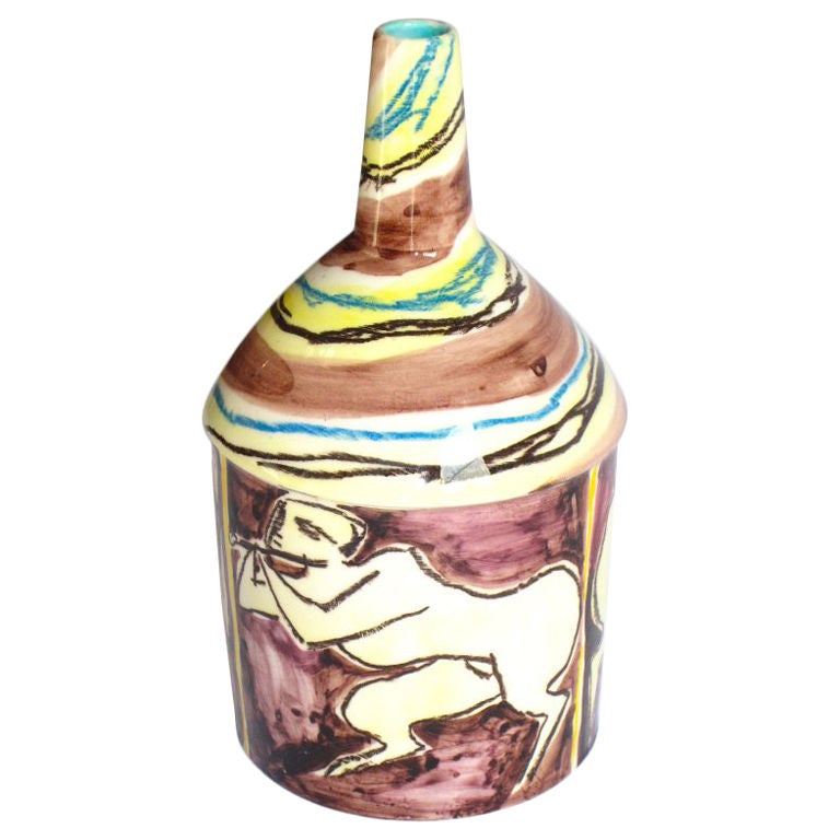 This early Fantoni vase, which dates from the late 1940s, is decorated with images of flute-playing satyrs. 



An all but identical piece was exhibited at the important 1950 Brooklyn Museum exhibition, 