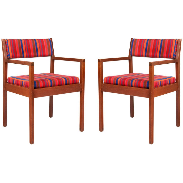 George Nelson armchairs with Alexander Girard upholstery, 1950s, offered by Sam Kaufman Gallery 